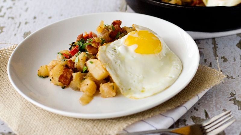 Potato and Bacon Hash with Fried Eggs