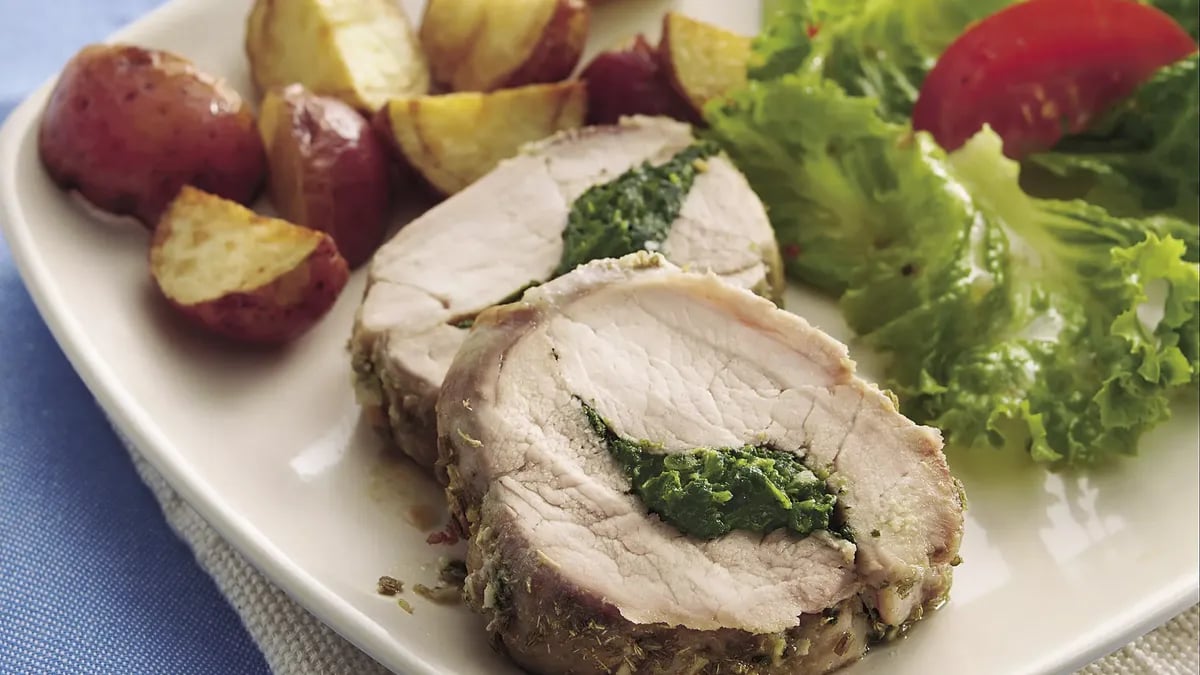 Spinach and Basil-Stuffed Pork Tenderloin