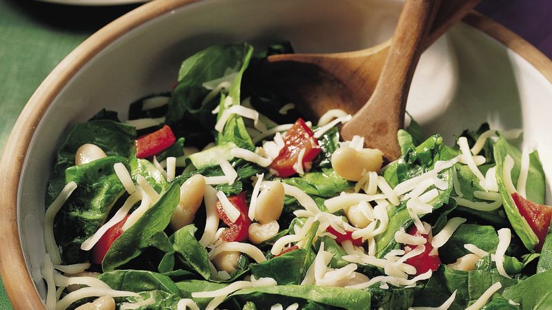 Bean and Spinach Salad with Warm Bell Pepper Dressing
