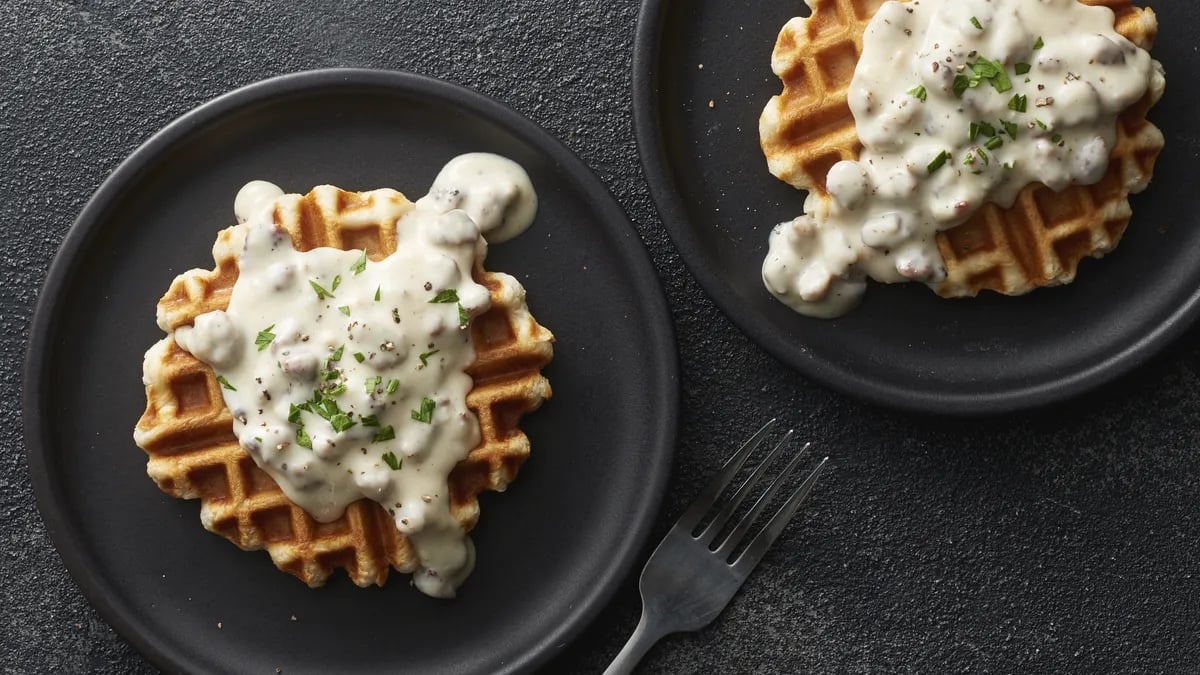 Biscuit Waffles with Turkey Sausage Gravy