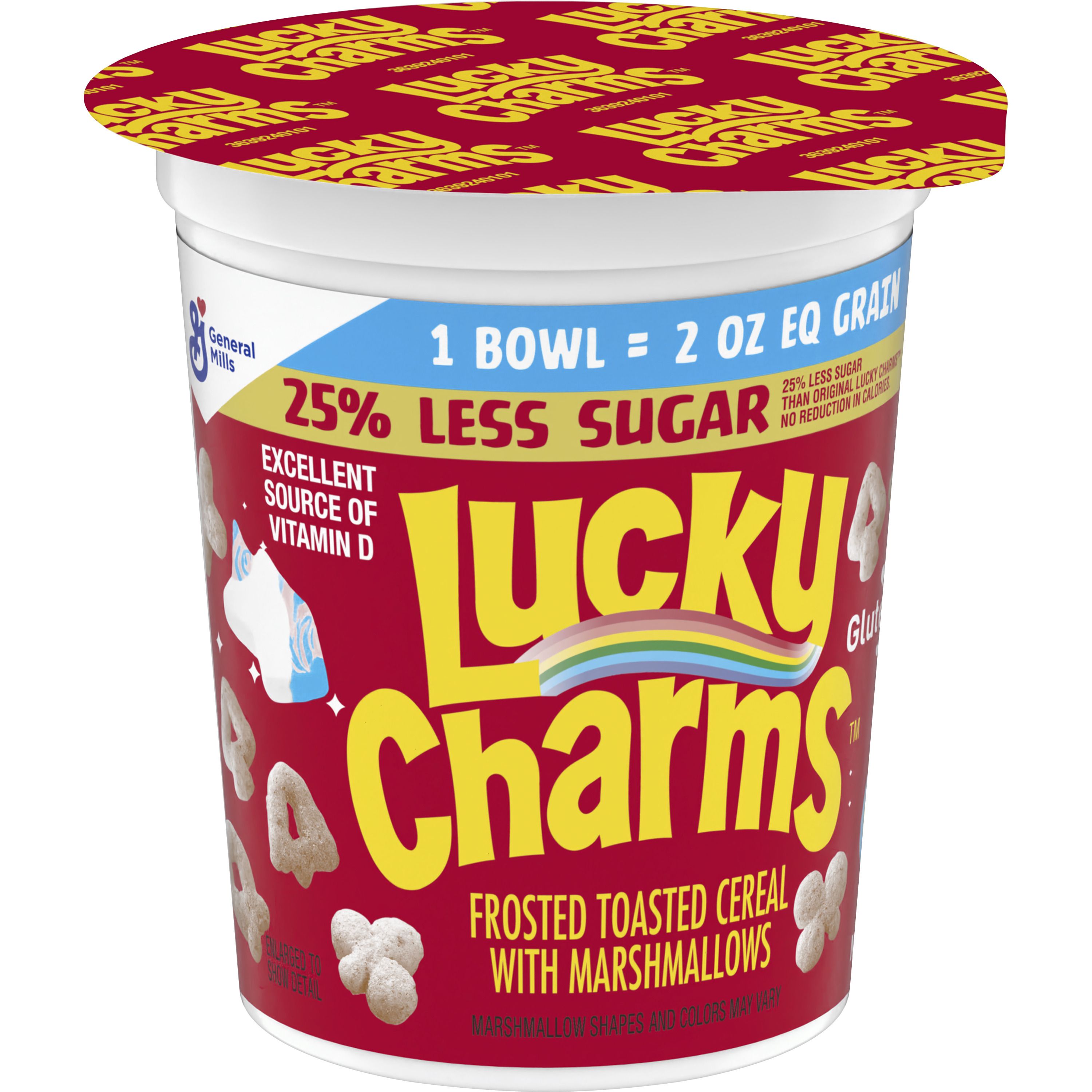 Front - 3D Lucky Charms Gluten Free Cereal 25% Less Sugar Single Serve Cup 60/2 oz