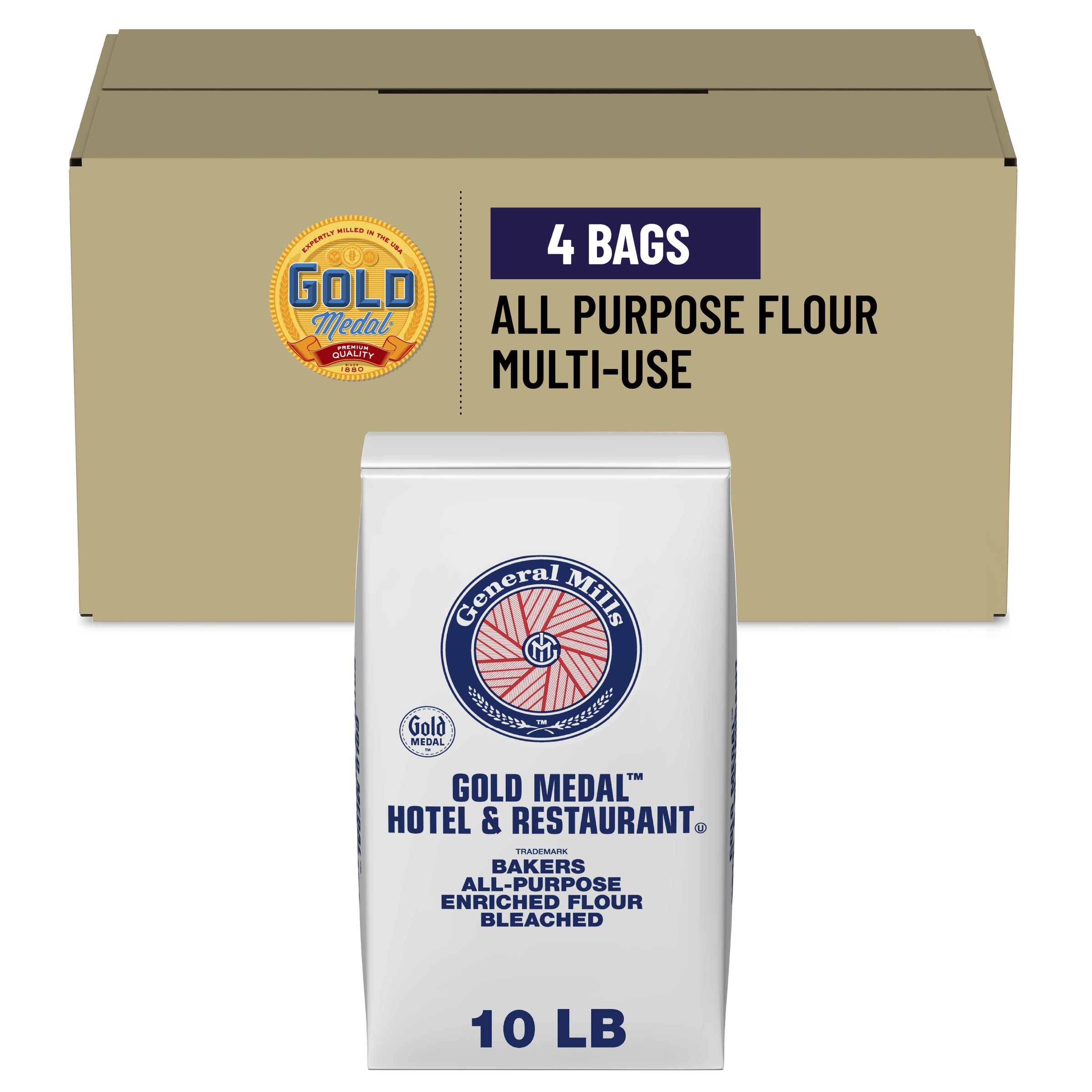  Case Optimized Hero Gold Medal Hotel & Restaurant Bakers All-Purpose Flour Bag Bundle Bleached Enriched 4/10 LB