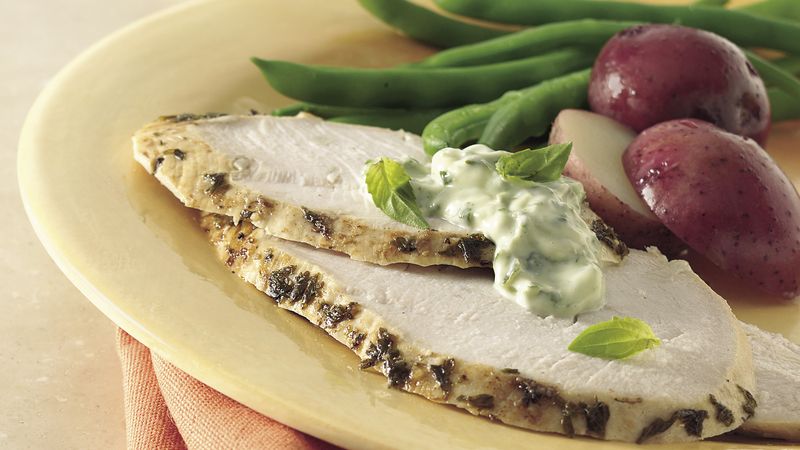 Slow-Cooker Garlic-Spiked Turkey Breast with Fresh Basil Mayonnaise