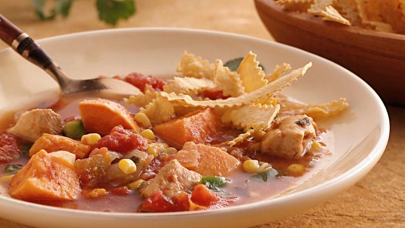 Slow-Cooker Southwest Chicken Soup with Baked Tortilla Strips