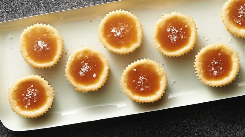 Mini Butterscotch Cheesecakes with Salted Caramel Sauce