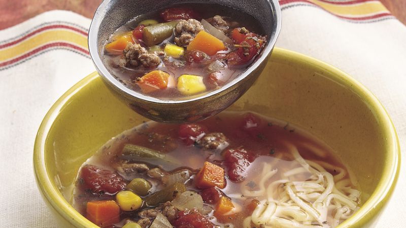 Beef and Veggie Soup with Mozzarella