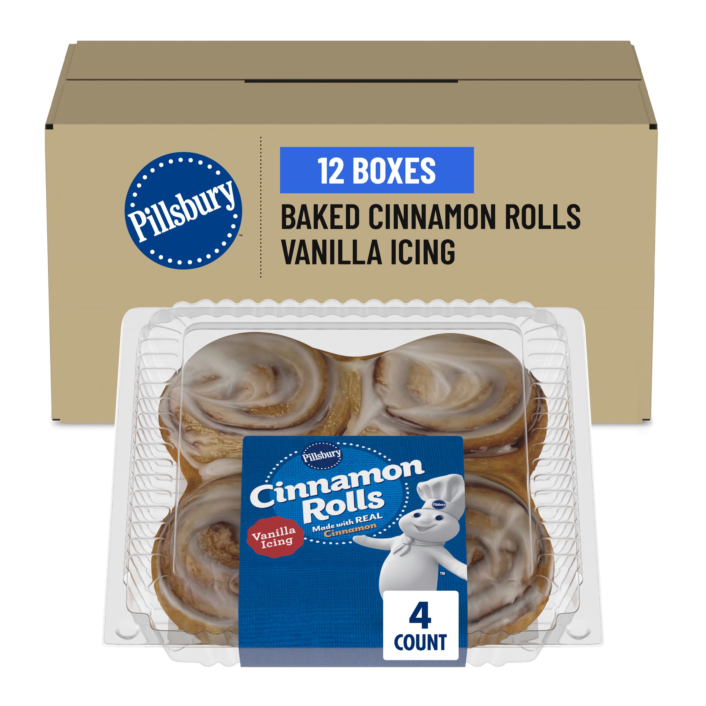  Case Optimized Hero Pillsbury Frozen Baked Cinnamon Rolls Retail Bakery Cinnamon 12/14 OZ