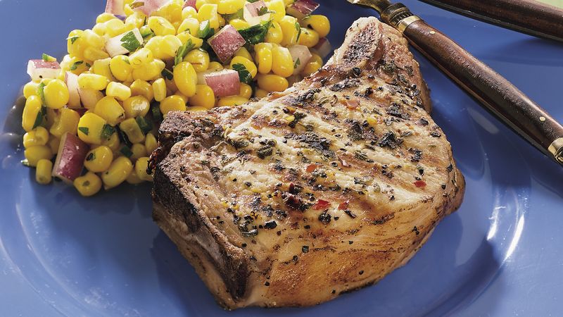 Grilled Pork Chops with Spicy Corn