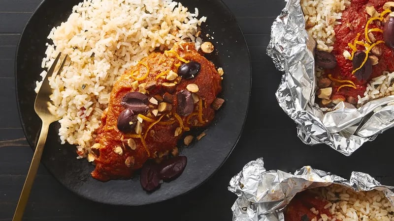 Spanish Romesco Chicken and Rice Foil Packs