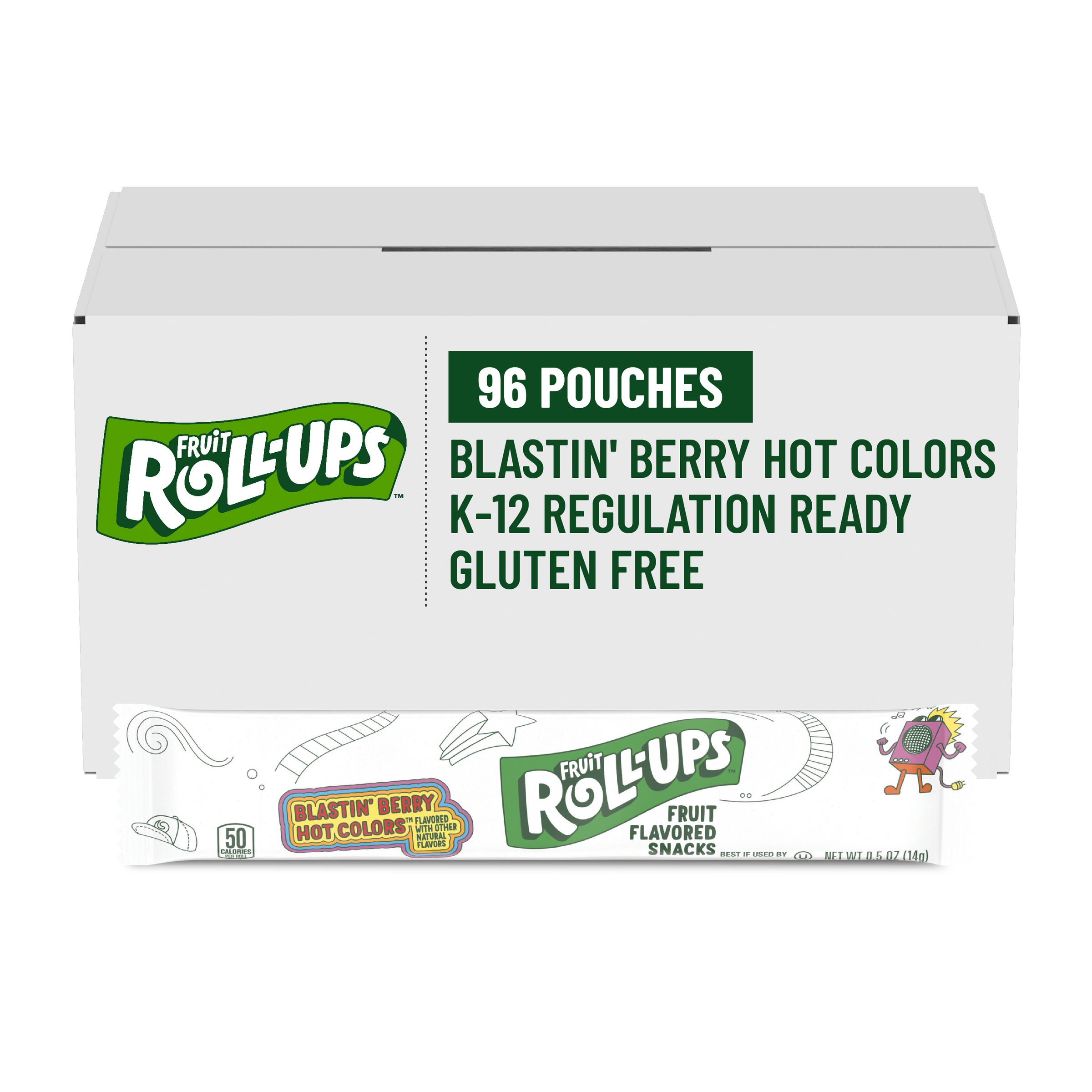  Case Optimized Hero Fruit Roll-Ups Gluten Free Fruit Snacks Single Serve Pouch Reduced Sugar Blastin' Berry Hot Colors 96/0.5 OZ