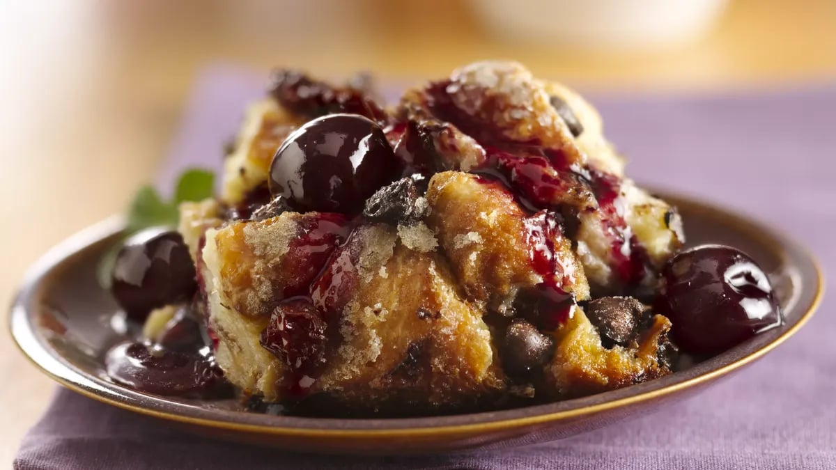 Chocolate Cherry Croissant Bread Pudding