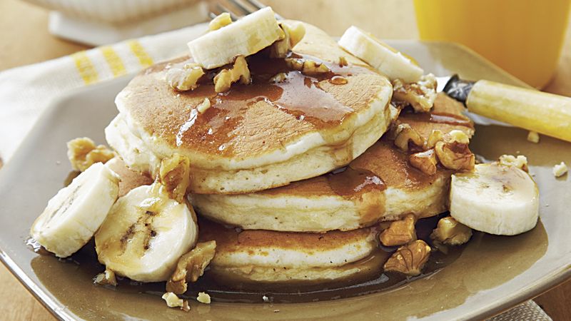 Oat Pancakes with Banana-Nut Syrup