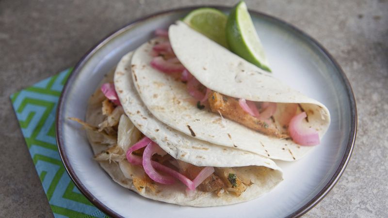 Grilled Fish Tacos with Spicy Pickled Onions