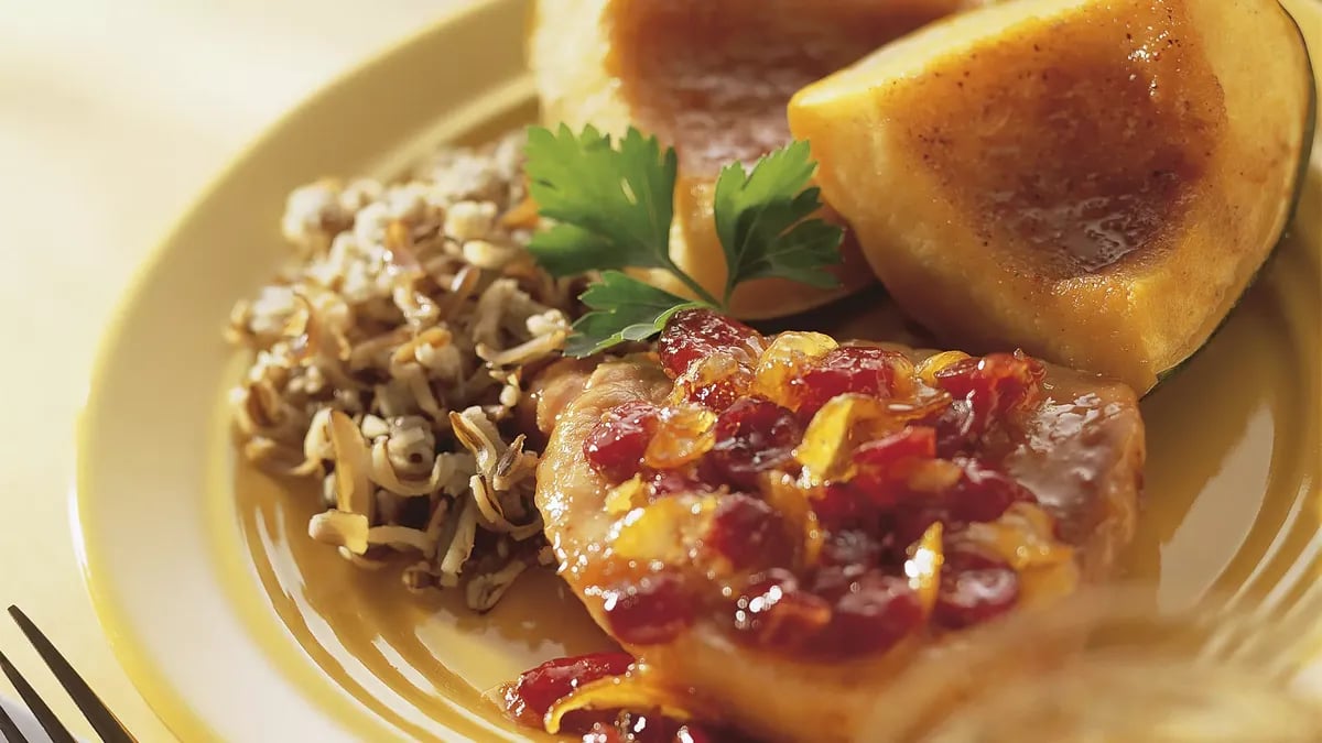 Cranberry-Ginger Pork With Glazed Acorn Squash