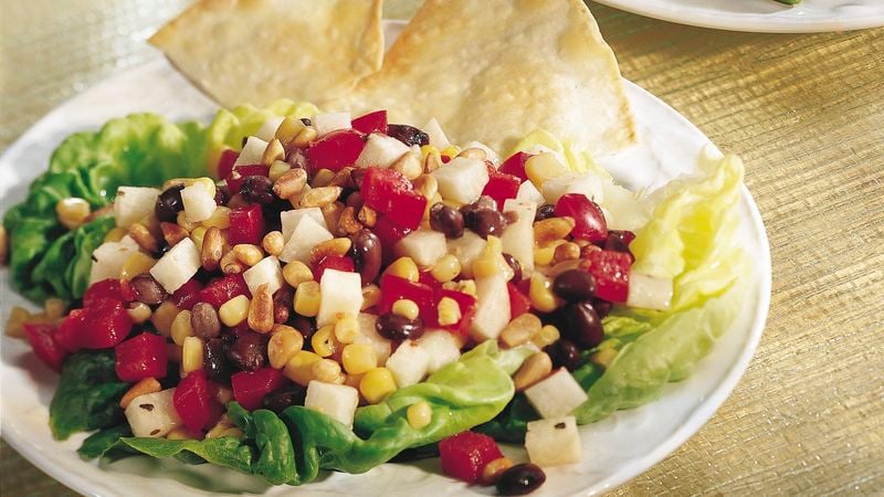 Corn and Black Bean Salad with Tortilla Wedges
