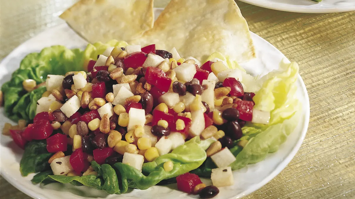 Corn and Black Bean Salad with Tortilla Wedges
