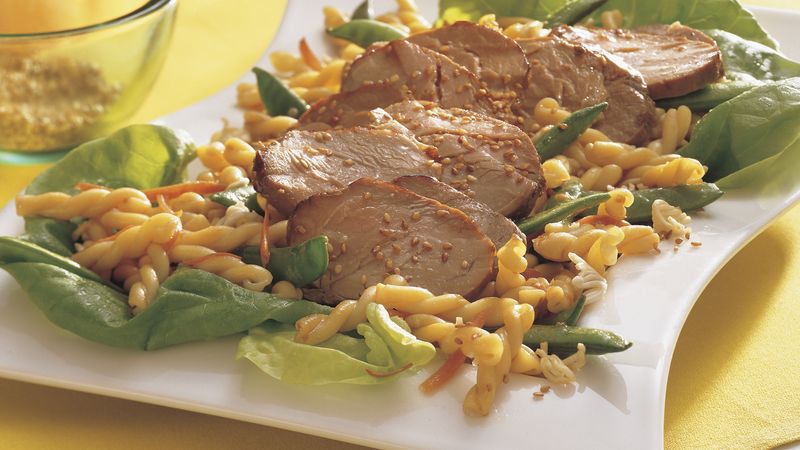 Grilled Asian Pork and Pasta with Crunchy Noodles