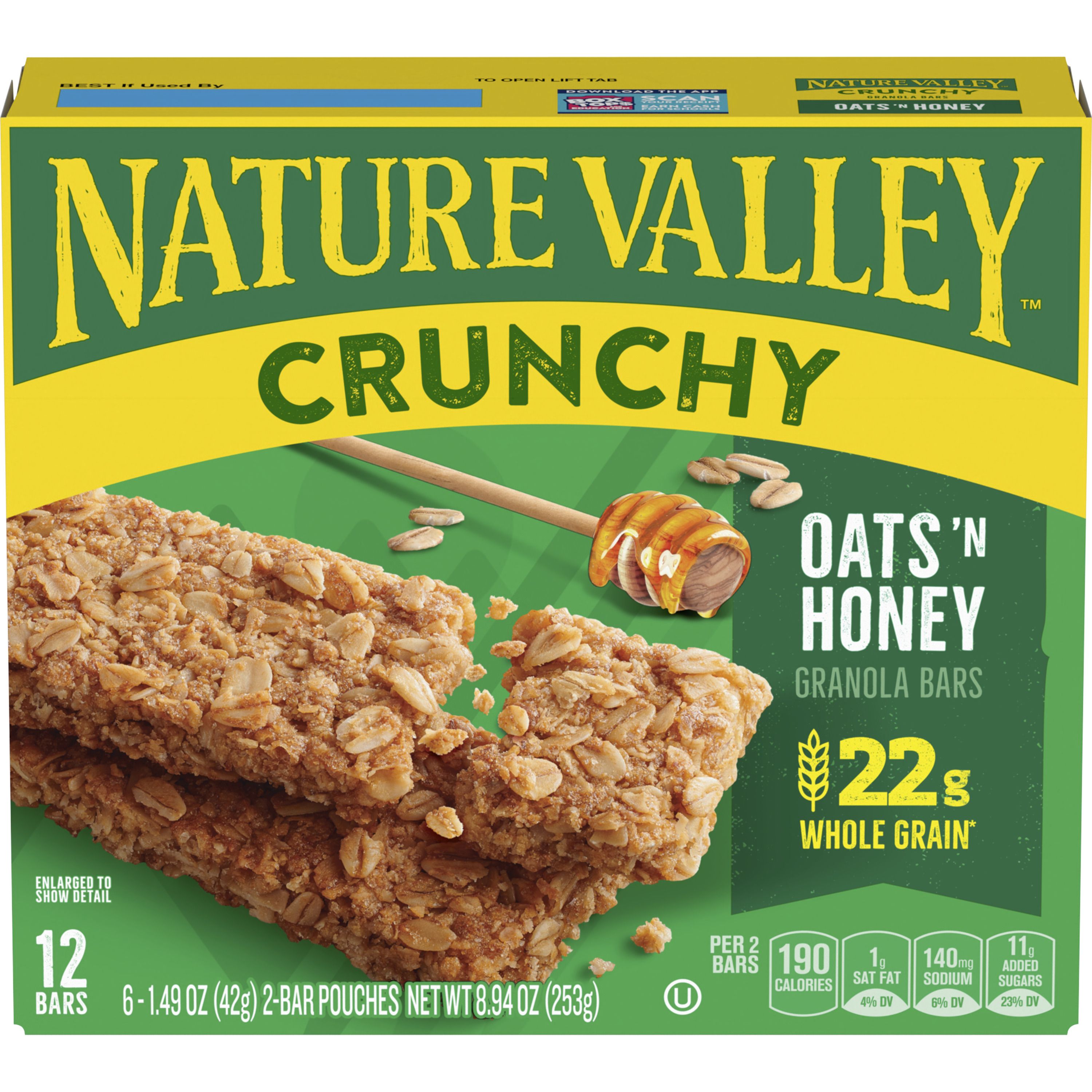 Front - 3D Nature Valley(TM) Crunchy Granola Bars Oats 'n Honey (Double Bar) (6 ct) 1.49 oz