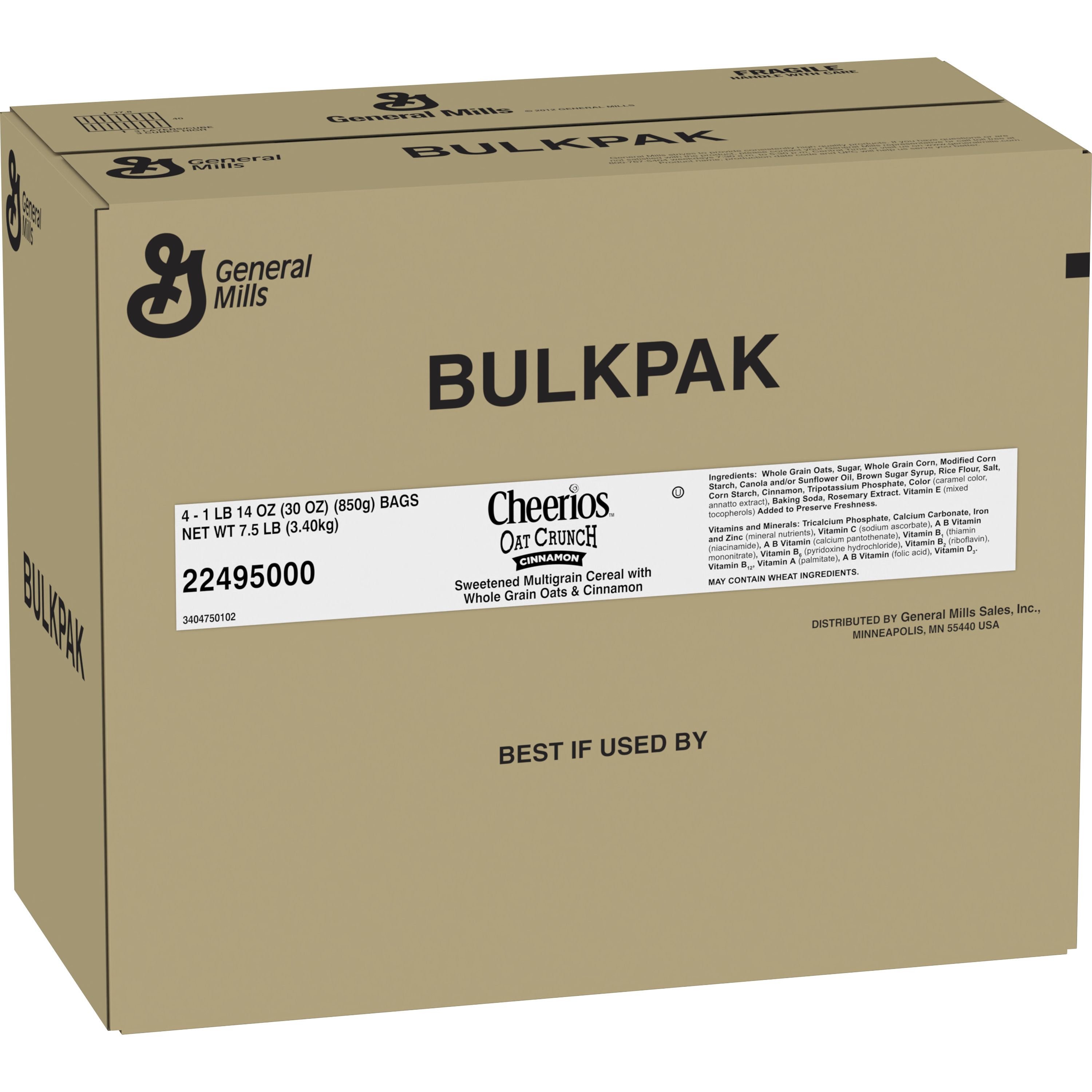Case - Left Front 3D Cheerios Oat Crunch Cereal Bulk Bag 4/30 OZ