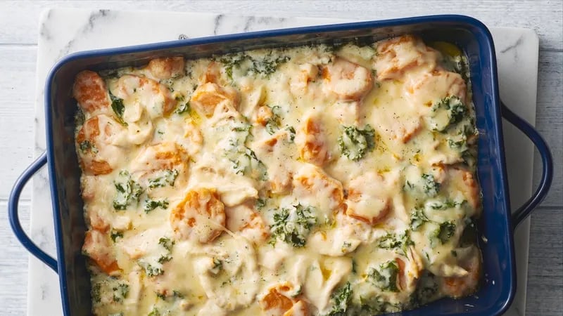 Cheesy Chicken and Sweet Potato Casserole