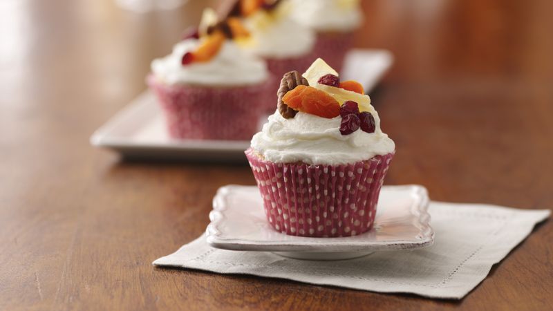 Holiday Fruit Cupcakes with Rum Buttercream Frosting