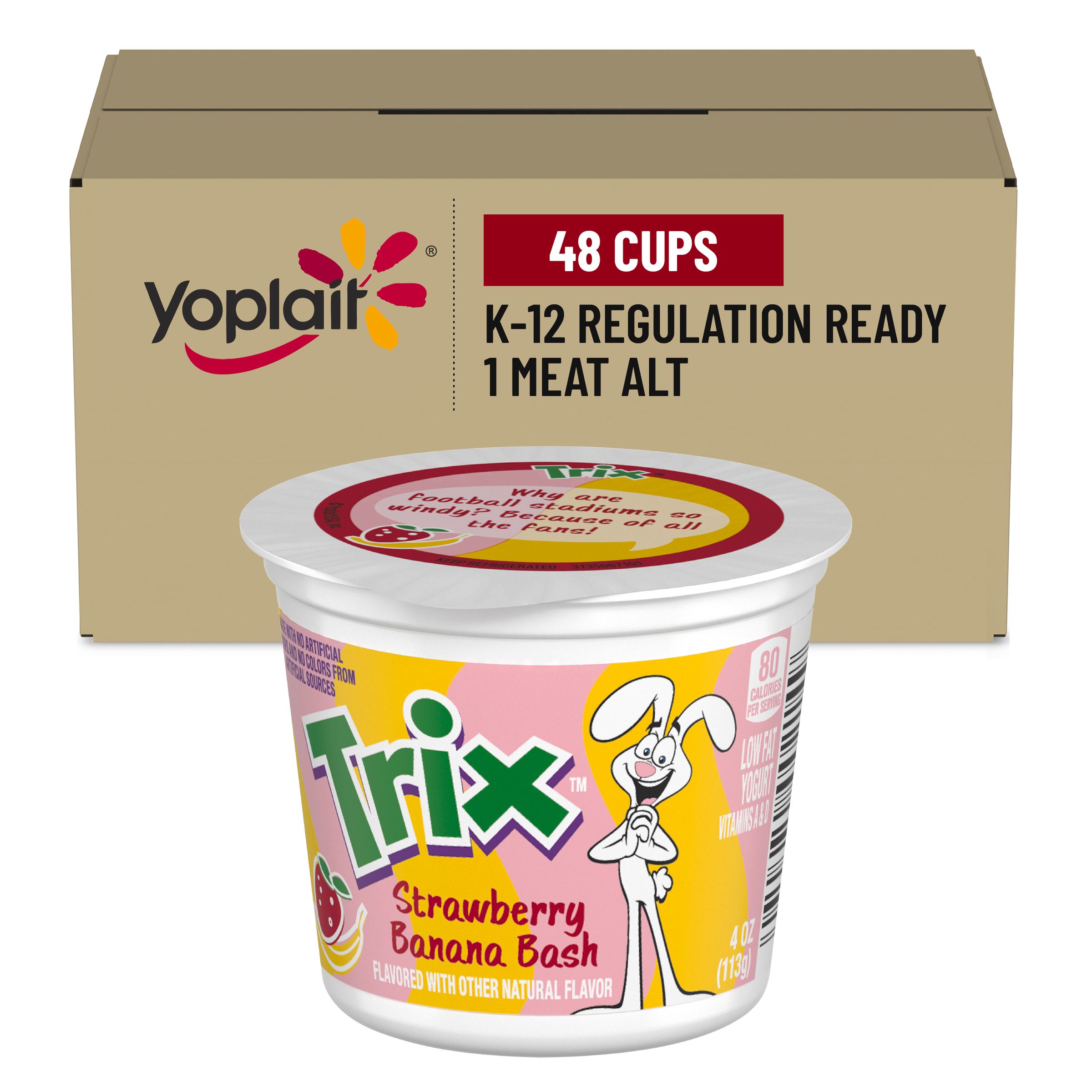  Case Optimized Hero Yoplait Trix Gluten Free Yogurt Single Serve Cup Low Fat Reduced Sugar Strawberry Banana Bash 48/4 OZ