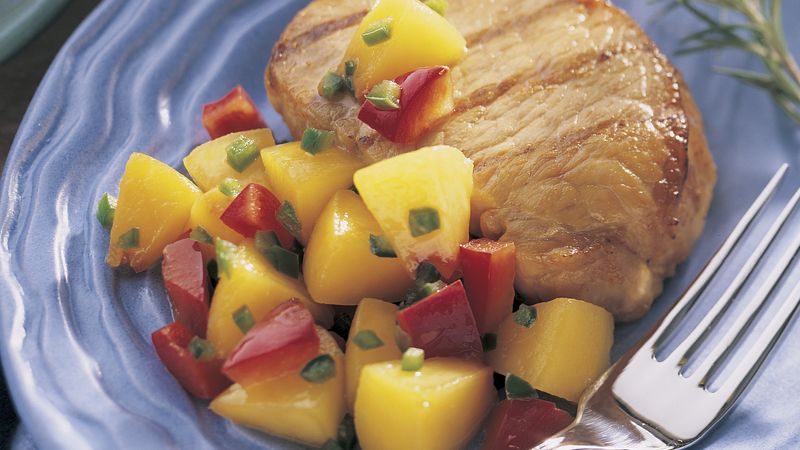 Soy-Grilled Pork with Fresh Peach and Red Pepper Salad