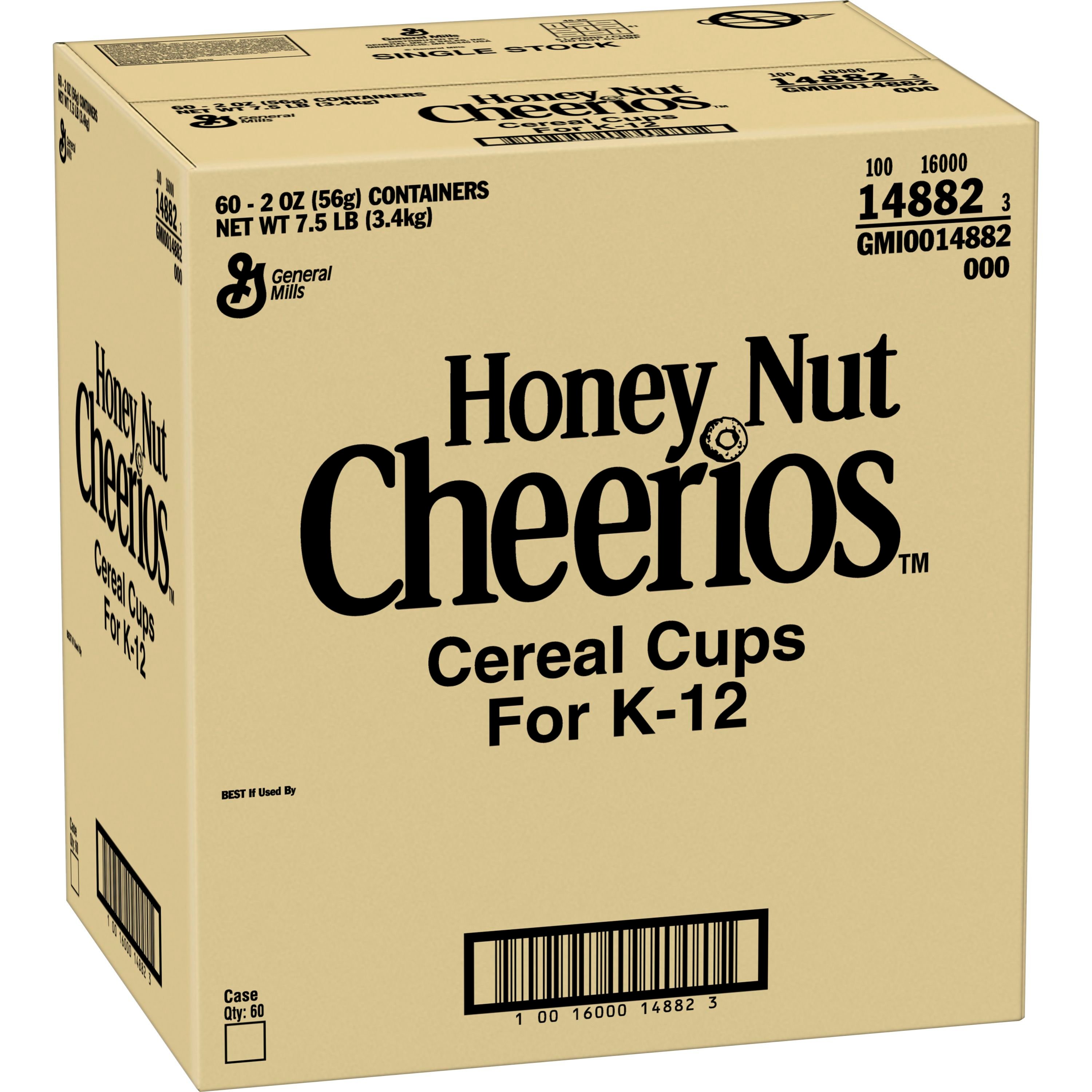 Case - Left Front 3D Honey Nut Cheerios Gluten Free Cereal Single Serve Cup K12 (60 ct) 2 oz