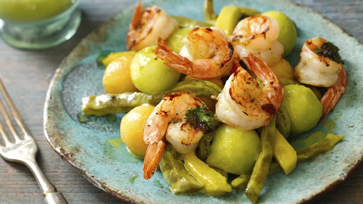 Nopal Salad with Grilled Shrimp and Cilantro Vinaigrette