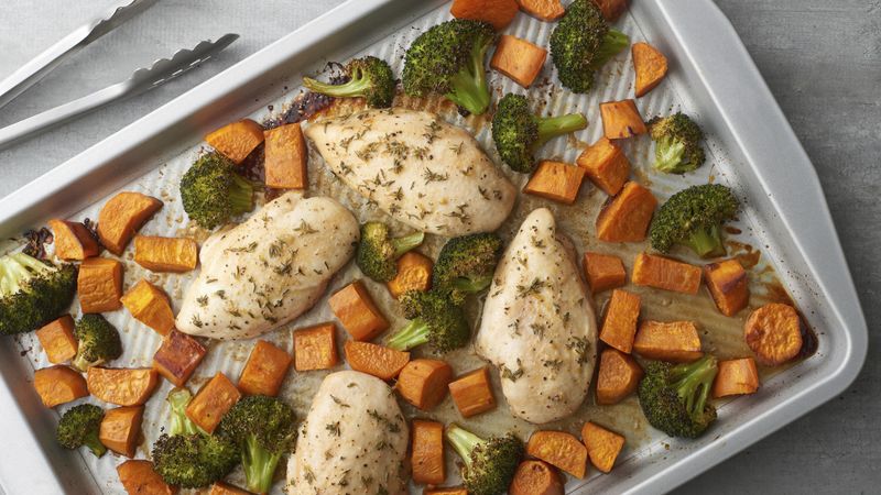 Chicken-Sweet Potato-Broccoli Sheet-Pan Dinner