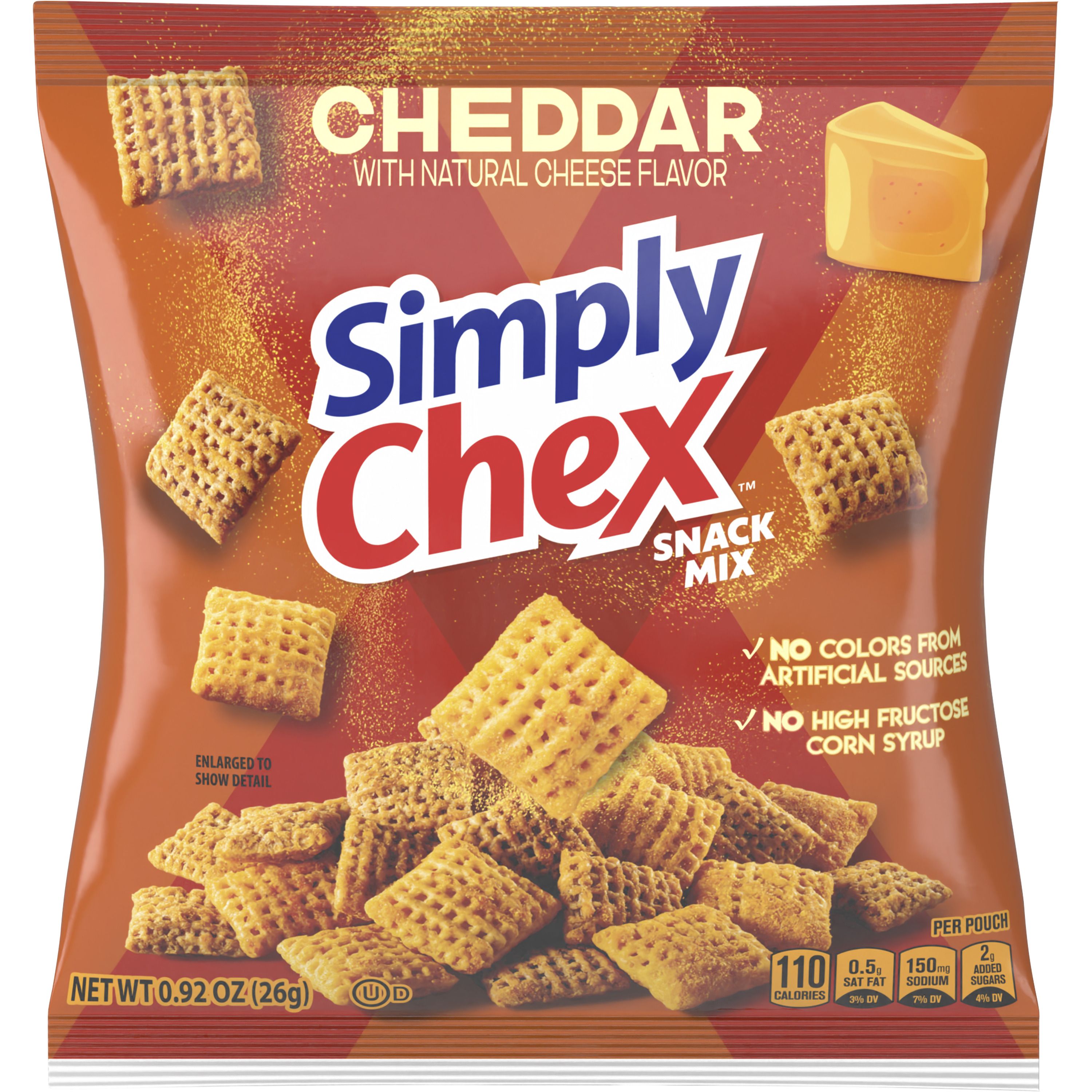 Front - 3D Simply Chex Snack Mix Single Serve Pouch Whole Grain-Rich Cheddar 60/0.92 OZ