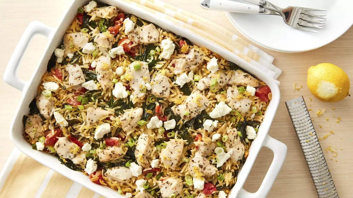 Greek Chicken Orzo Casserole