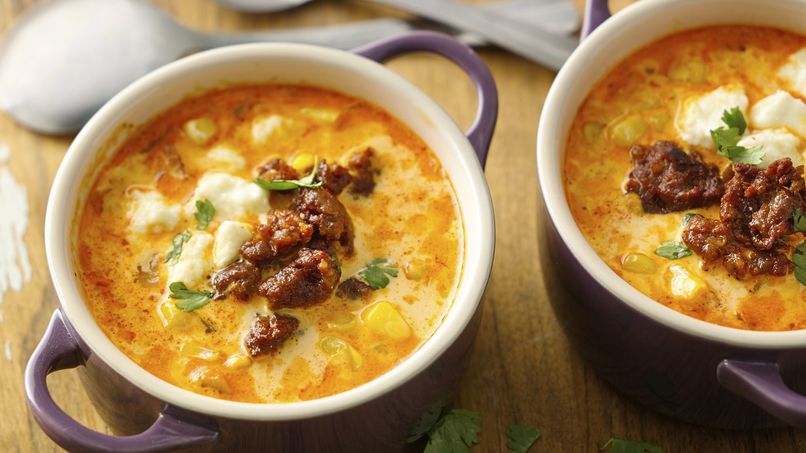 Sweet Corn Soup with Chorizo and Queso Fresco