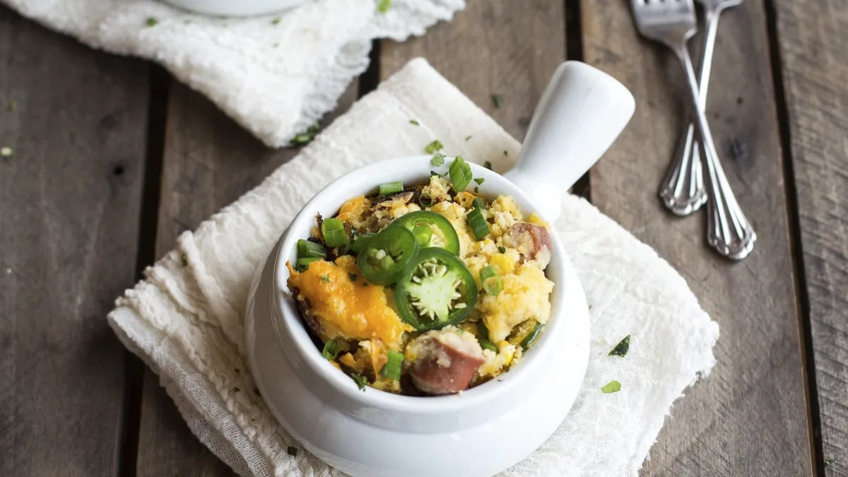 Slow-Cooker Cheesy Corn Dog Casserole 