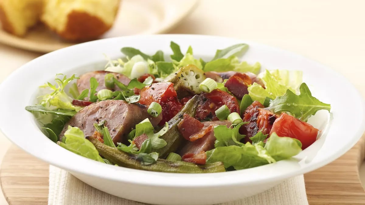 Grilled Sausage Okra and Tomato Salad