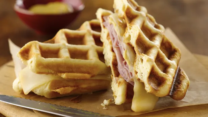 Flaky Layers Ham Waffle Sandwiches