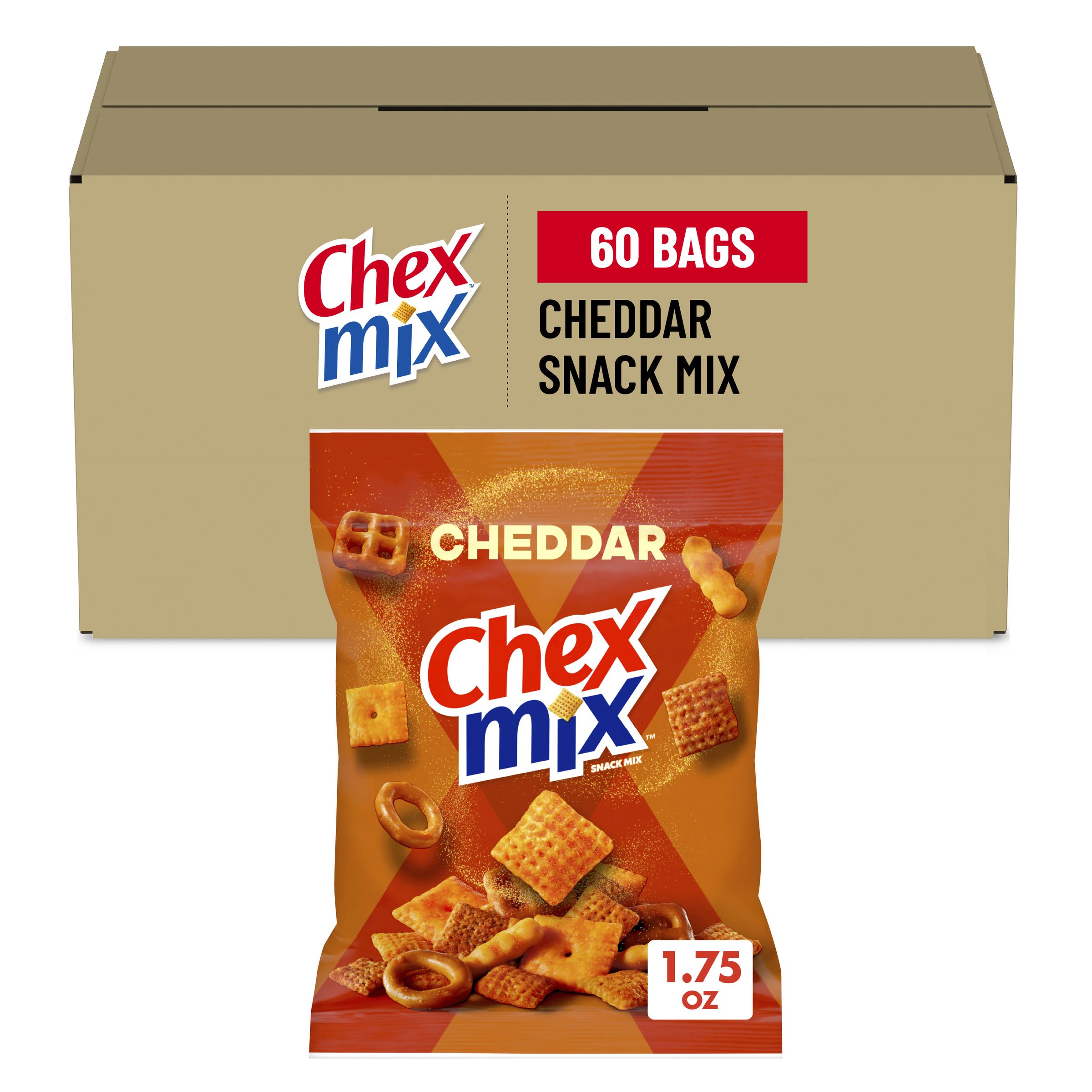  Case Optimized Hero Chex Mix Snack Mix Single Serve Pouch Cheddar 60/1.75 OZ