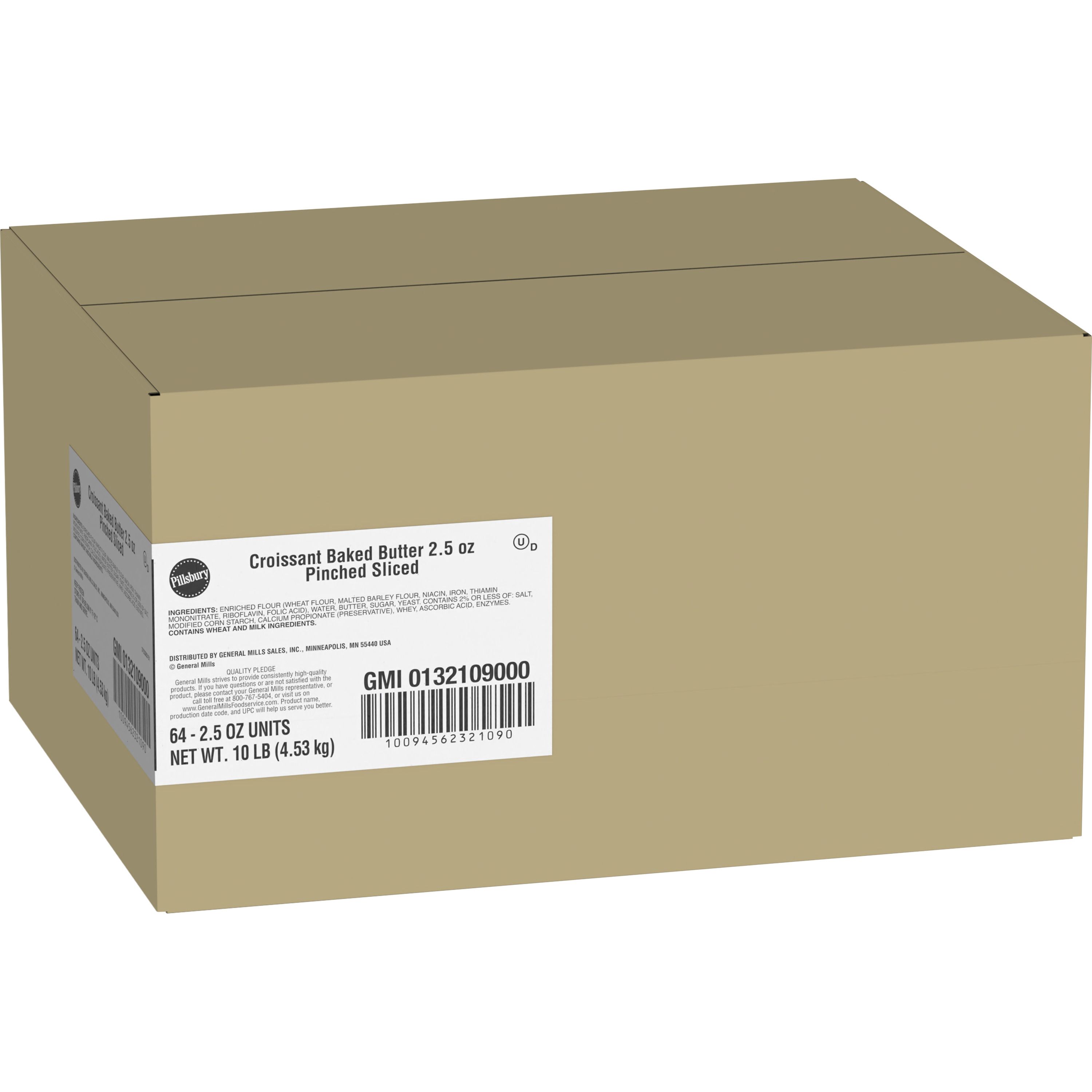 Case - Left Front 3D Pillsbury Frozen Baked Croissant Bulk Pinched Sliced Butter 64/2.5 OZ