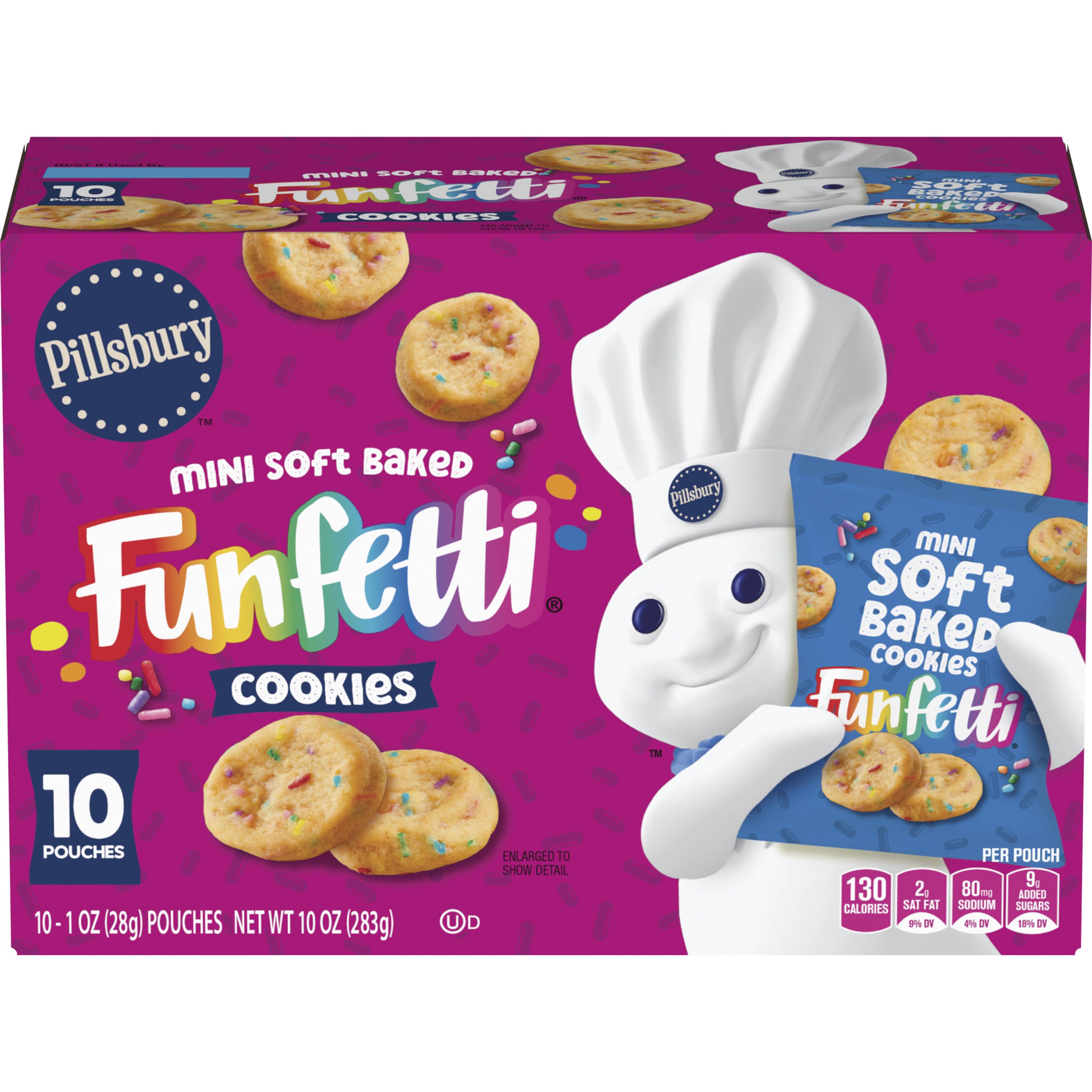 Pillsbury Mini Soft Baked Cookies, Funfetti, Snack Bags, 10 Ct, 10 oz - Front