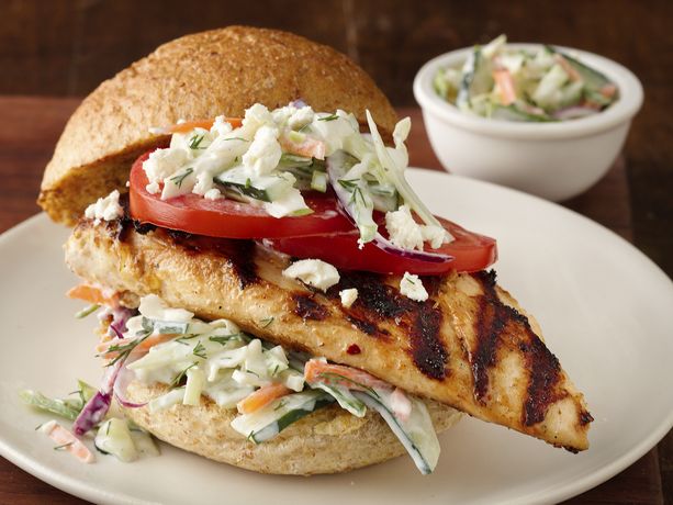 Yogurt Marinated Chicken Sandwich with Tzatziki Slaw