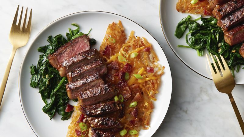 Pan-Seared Steak and Loaded Hash Browns for Two