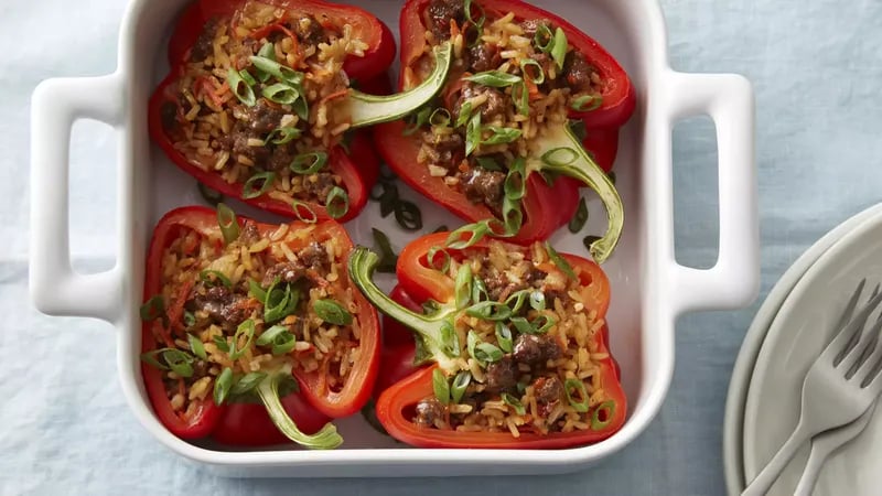 Teriyaki Beef Stuffed Peppers (Cooking for 2)