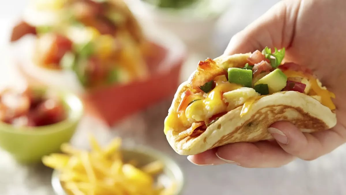 Eggs and Bacon Pancake Tacos