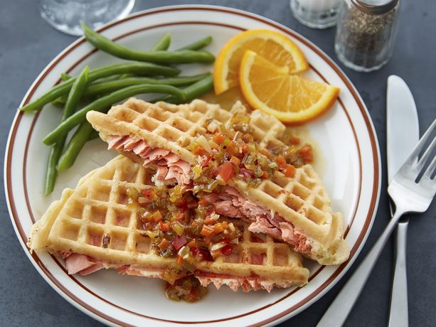 Waffled Salmon with Spicy Orange Maple Sauce