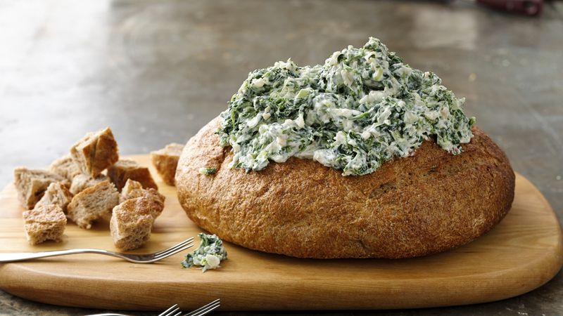 Skinny Spinach Dip in a Bread Bowl