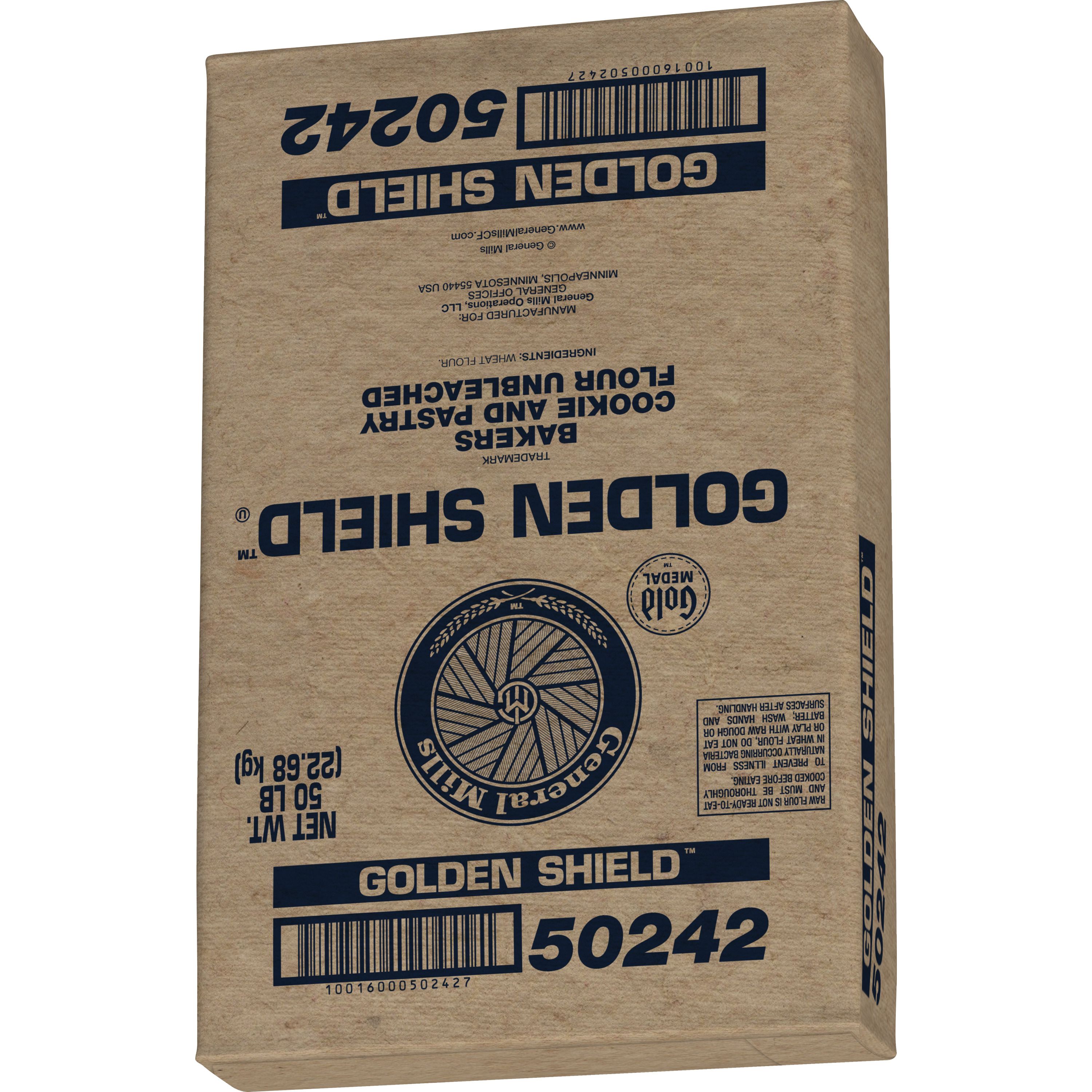 Case - Left Front 3D Gold Medal(TM) Golden Shield(TM) Cookie & Pastry Flour Unbleached 50 lb