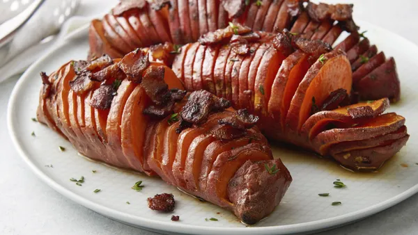Maple-Bacon Hasselback Sweet Potatoes
