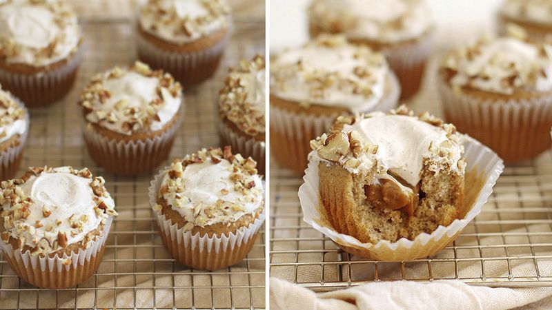 Caramel Cream-Filled Cupcakes with Cinnamon Frosting