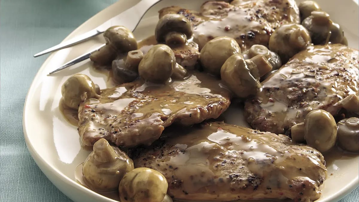 Peppered Pork Medallions in Tangy Mushroom Sauce