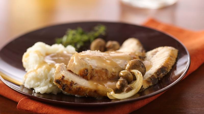 Dijon and Herb Turkey Breast with Mushroom Gravy